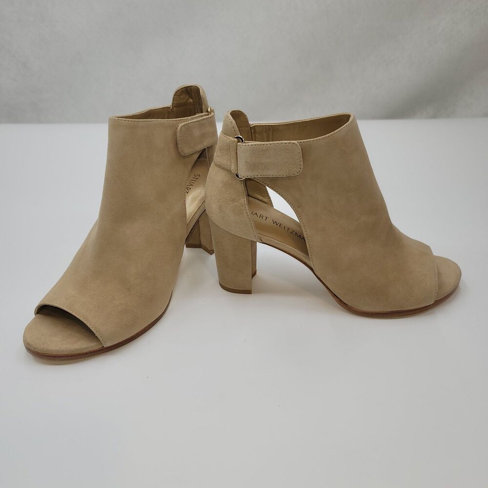 Stuart Weitzman Opendoor Tan Suede Peep Toe Side Cutout Ankle Booties Spain 8.5 - Picture 9 of 9